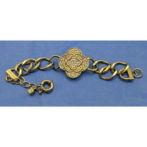 DYRBERG KERN Gold Tone Crystal Flower Link Bracelet Statement Designer 7.5in